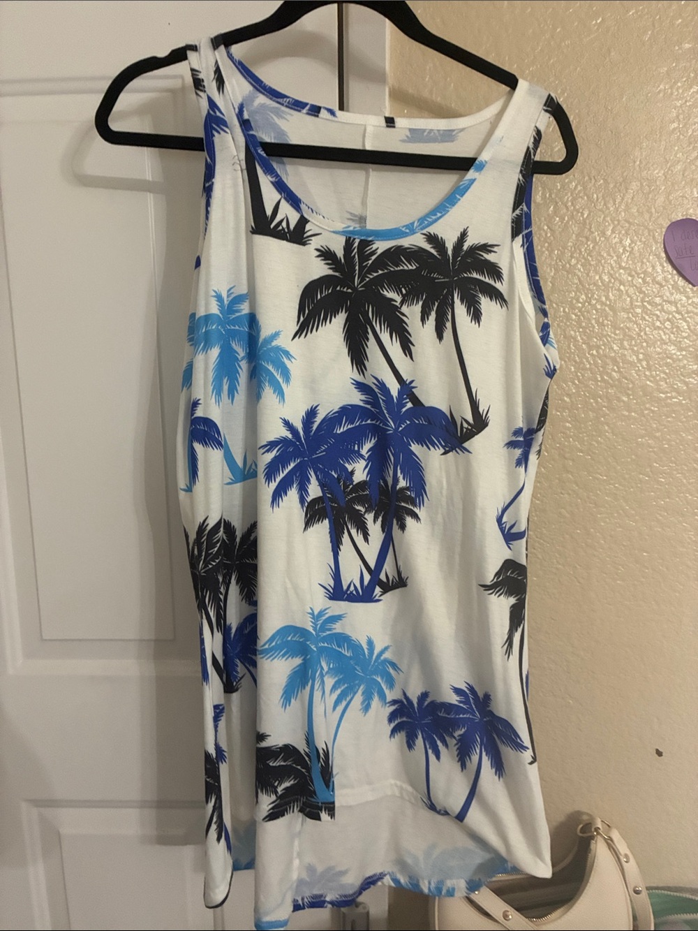 Amazon White Palm-Print Tank Top with Blue & Black Palms